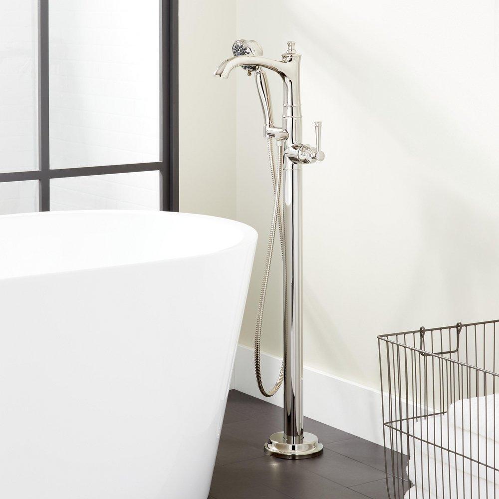 Floor Mount Tub Filler Faucet with Hand Shower in Polished Nickel image number 2