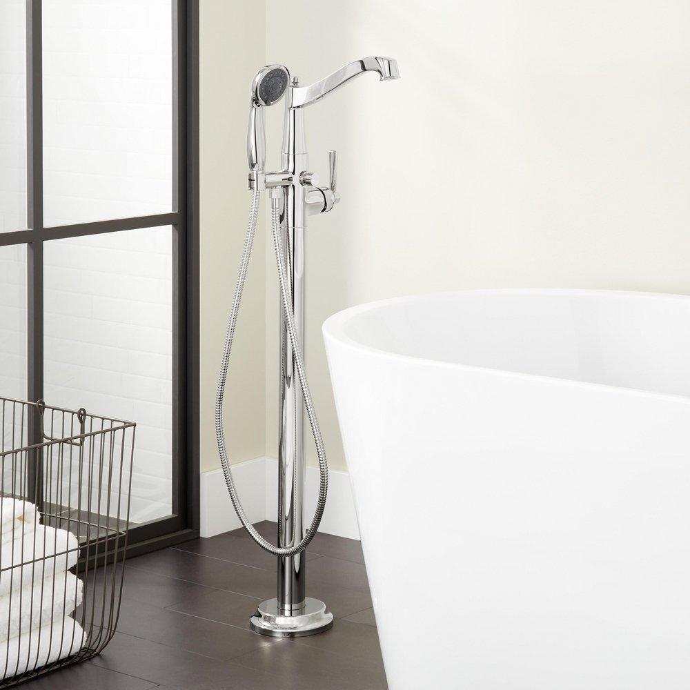 Floor Mount Tub Filler Faucet in Chrome - Includes Hand Shower and Valve with Stops image number 1