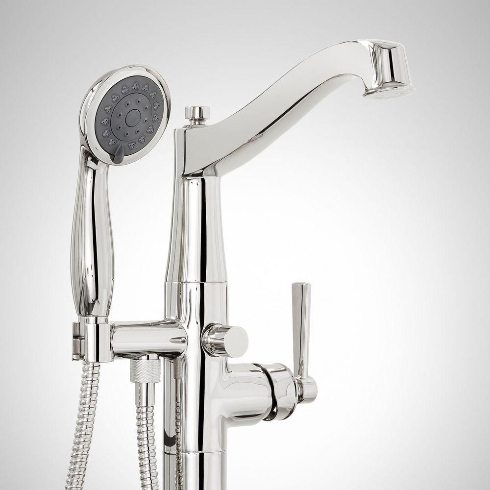 Signature Hardware Chrome Floor Mount Tub Filler Faucet - Includes Hand Shower and Valve with Stops 