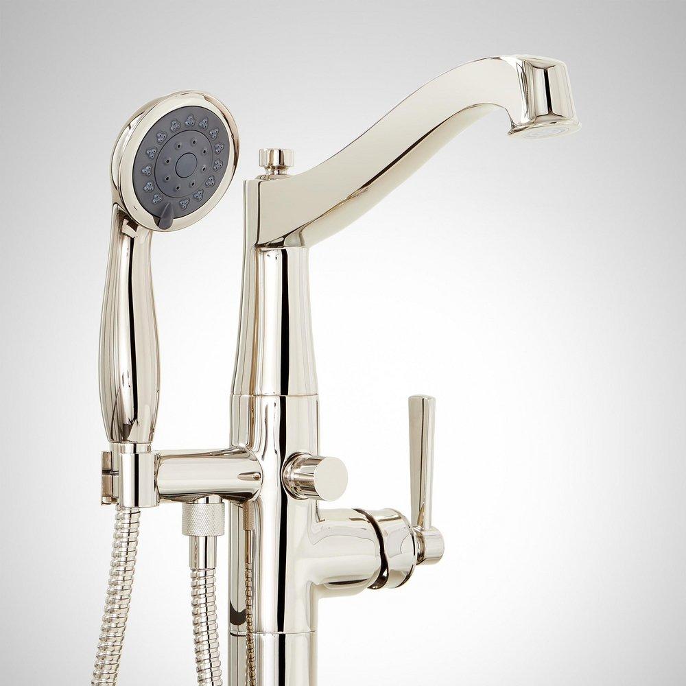 Floor Mount Tub Filler Faucet in Polished Nickel - Includes Hand Shower and Valve with Stops image number 1