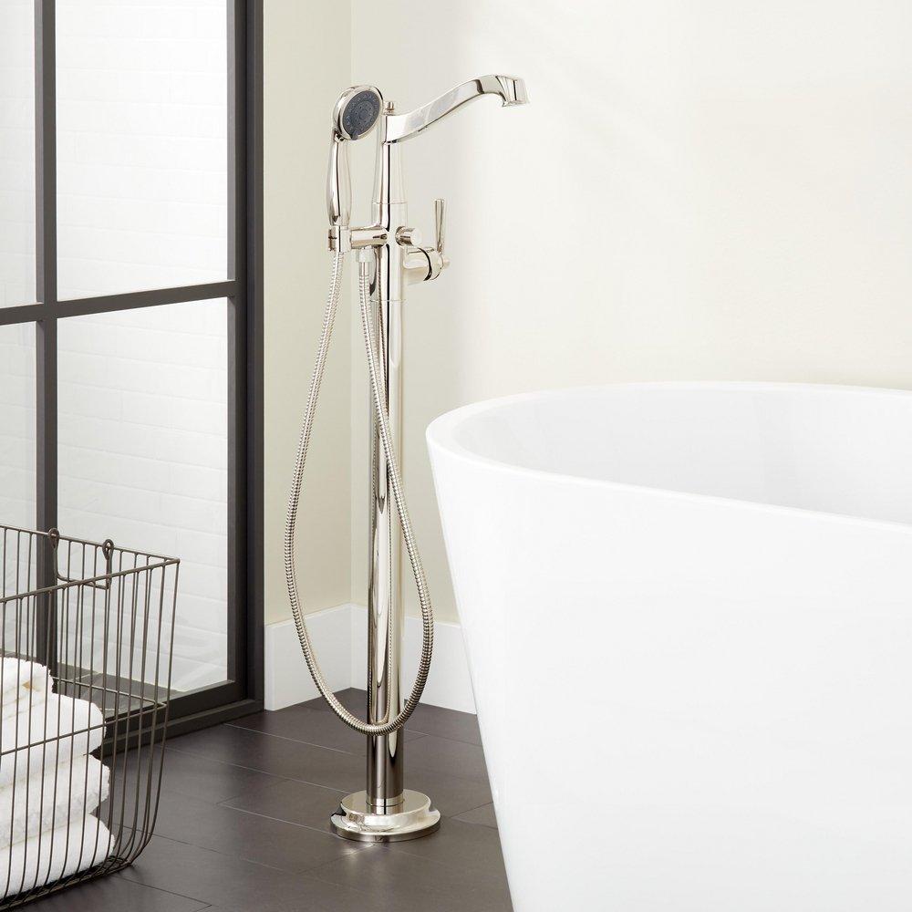 Floor Mount Tub Filler Faucet in Polished Nickel - Includes Hand Shower and Valve with Stops image number 2