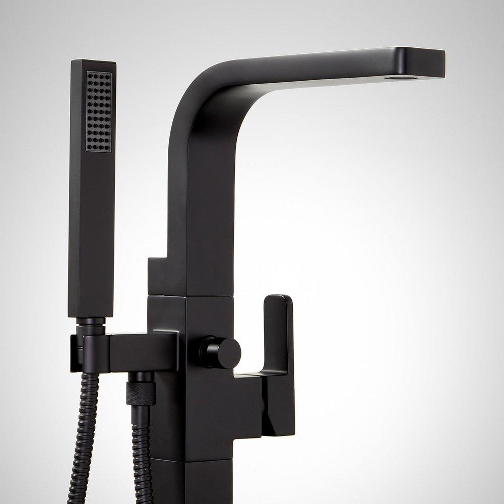 Floor Mount Tub Filler Faucet in Matte Black - Includes Hand Shower and Valve, Less Stops image number 1