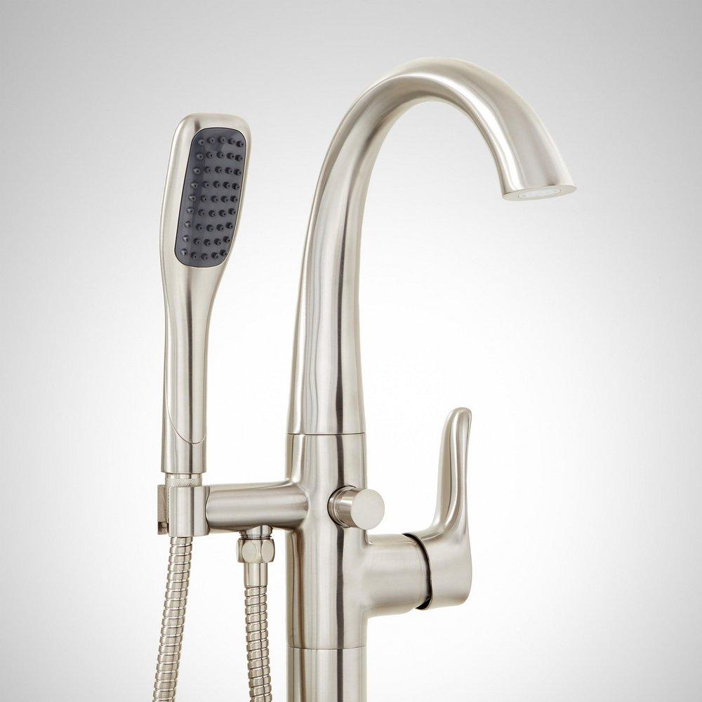 Floor Mount Tub Filler Faucet in Brushed Nickel - Includes Hand Shower and Valve, Less Stops image number 0