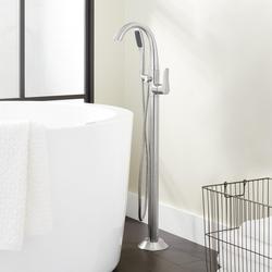 Floor Mount Tub Filler Faucet in Chrome - Includes Hand Shower and Valve, Less Stops