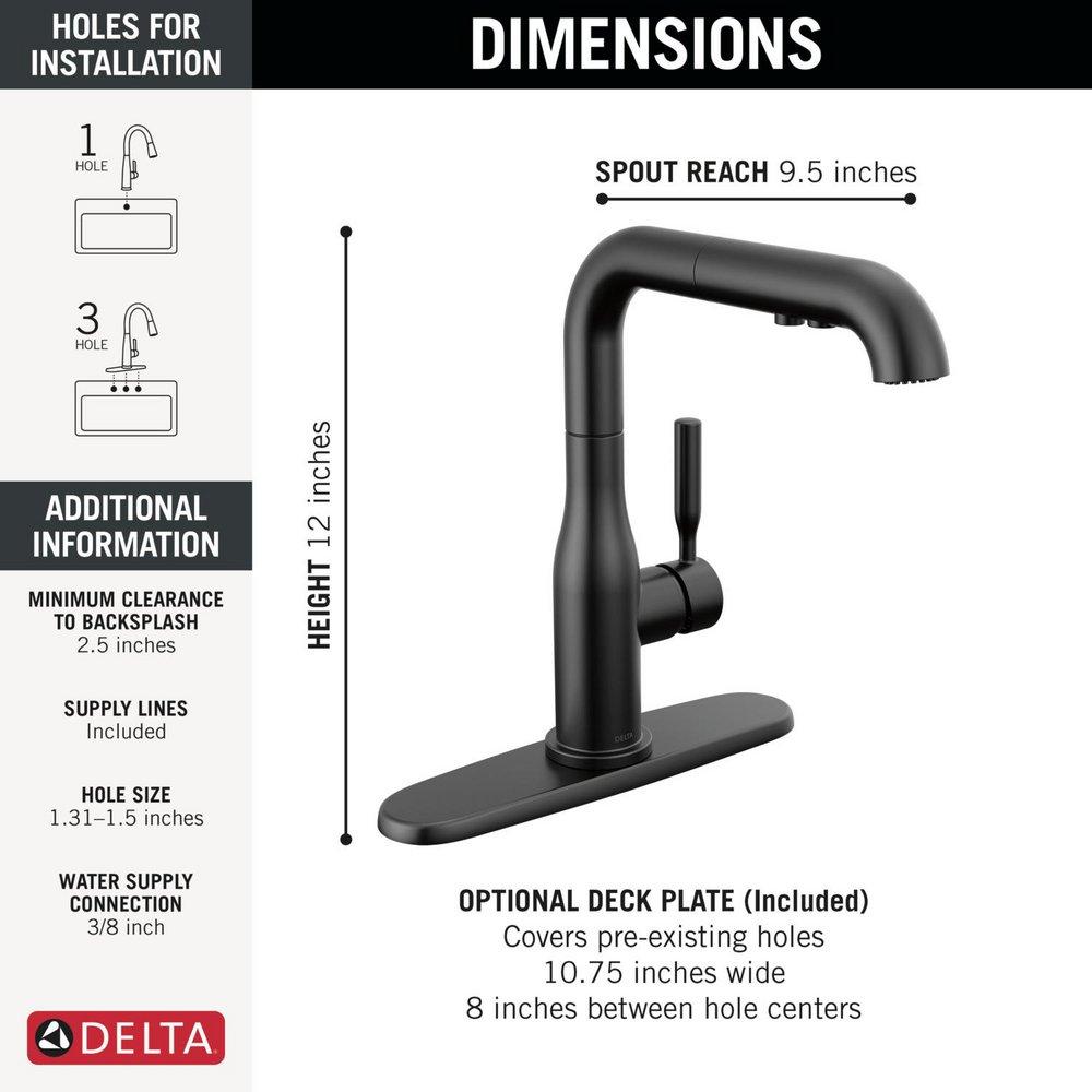 Single Handle Pull Out Kitchen Faucet in Matte Black 