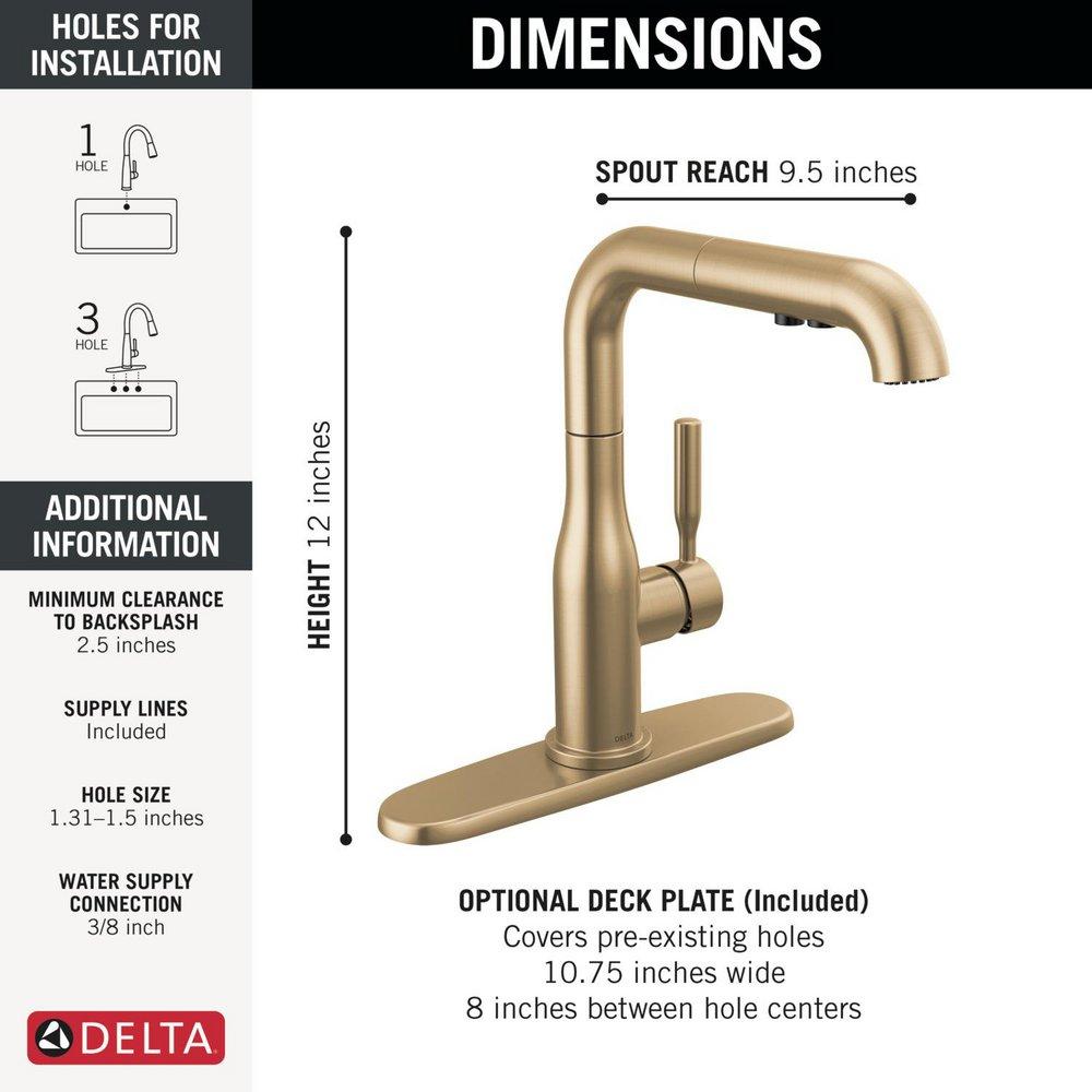 Single Handle Pull Out Kitchen Faucet in Champagne Bronze 