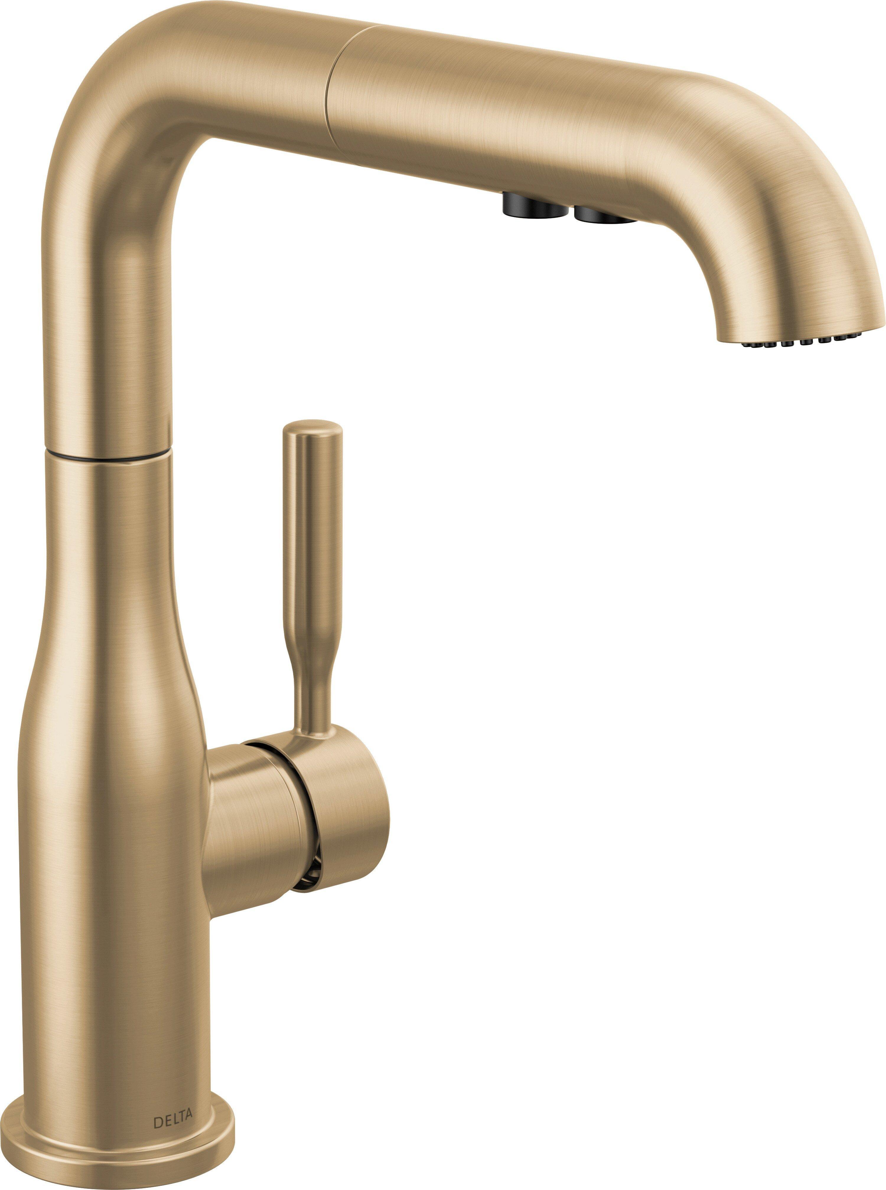 Single Handle Pull Out Kitchen Faucet in Champagne Bronze 