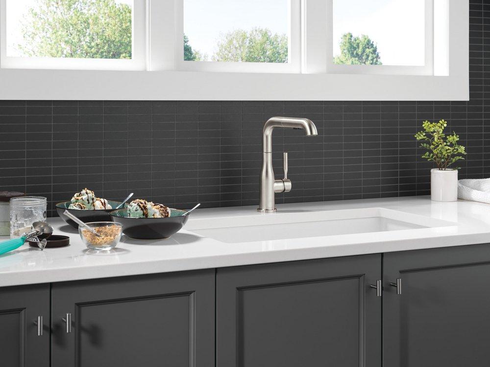 Single Handle Pull Out Kitchen Faucet in Stainless 