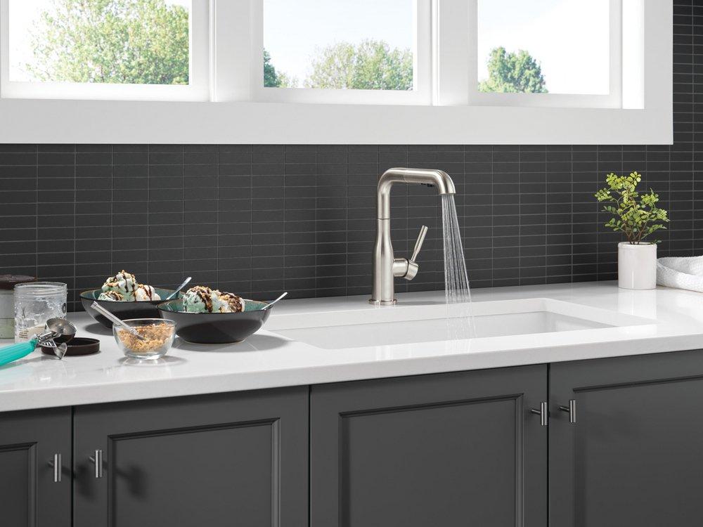 Single Handle Pull Out Kitchen Faucet in Stainless 