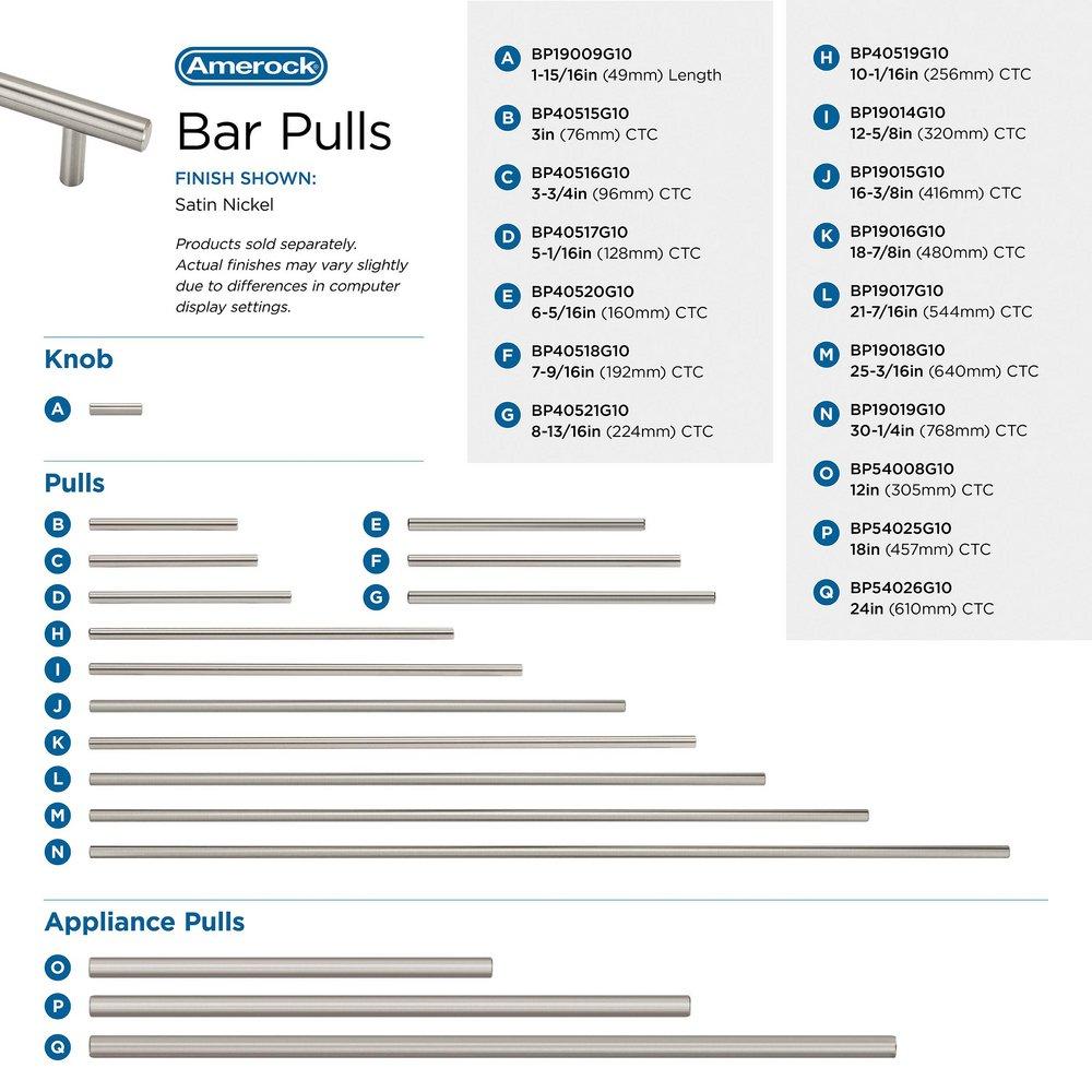 BAR PULLS 1-15/16 (49MM) SATIN NICKEL CABINET KNOB 