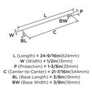 BAR PULLS 21-7/16 (544MM) CENTER-TO-CENTER SATIN NICKEL CABINET PULL 