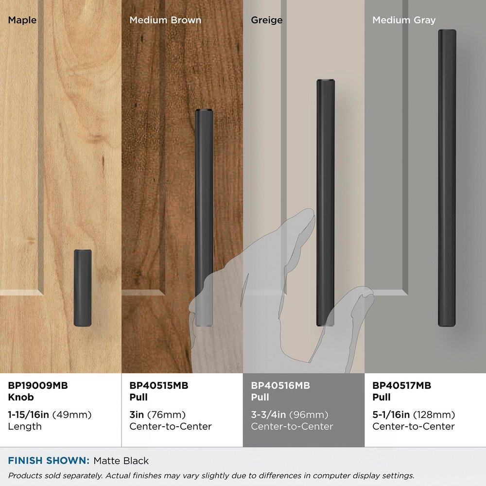 BAR PULLS 3-3/4 (96MM) CENTER-TO-CENTER MATTE BLACK CABINET PULL 