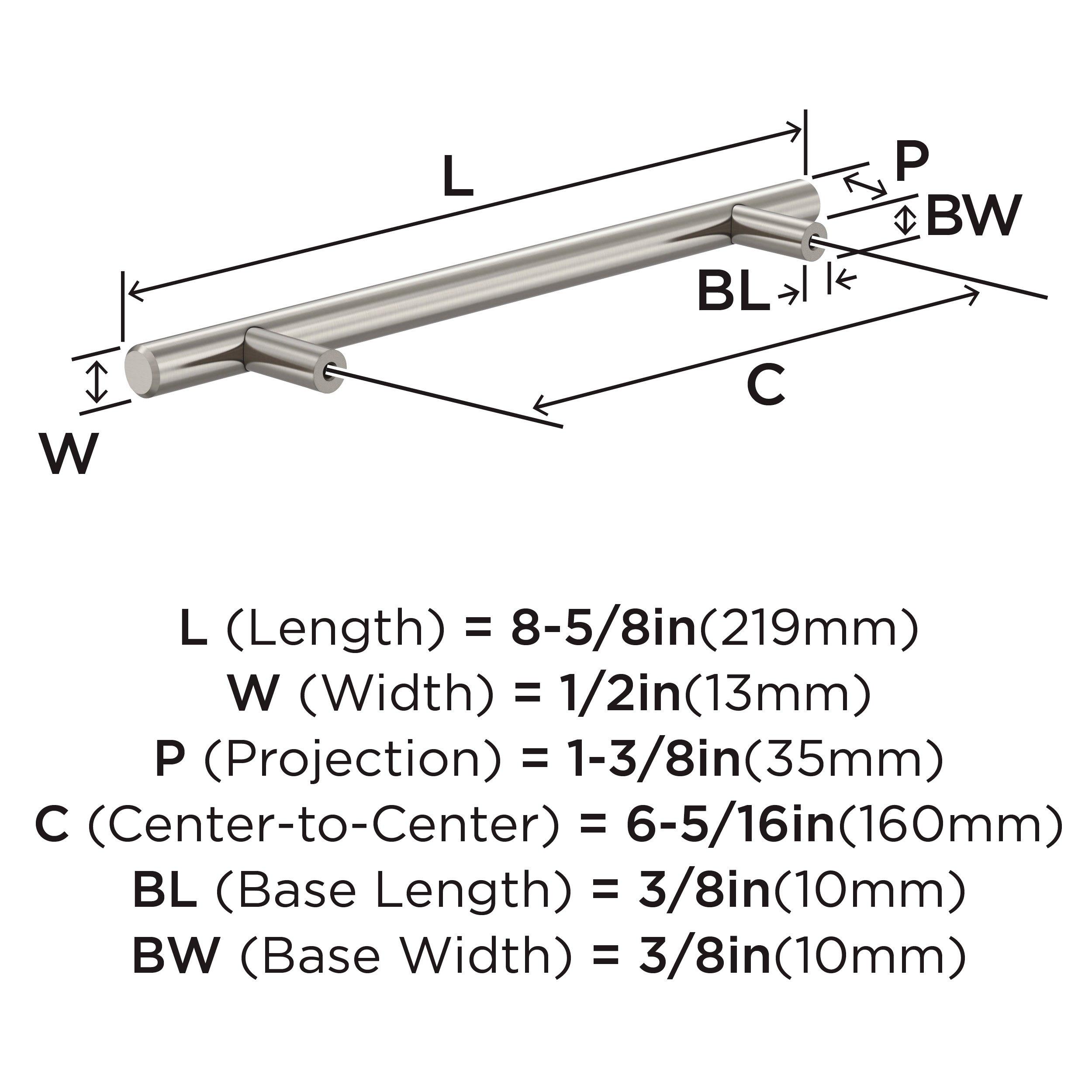BAR PULLS 6-5/16 (160MM) CENTER-TO-CENTER SATIN NICKEL CABINET PULL 
