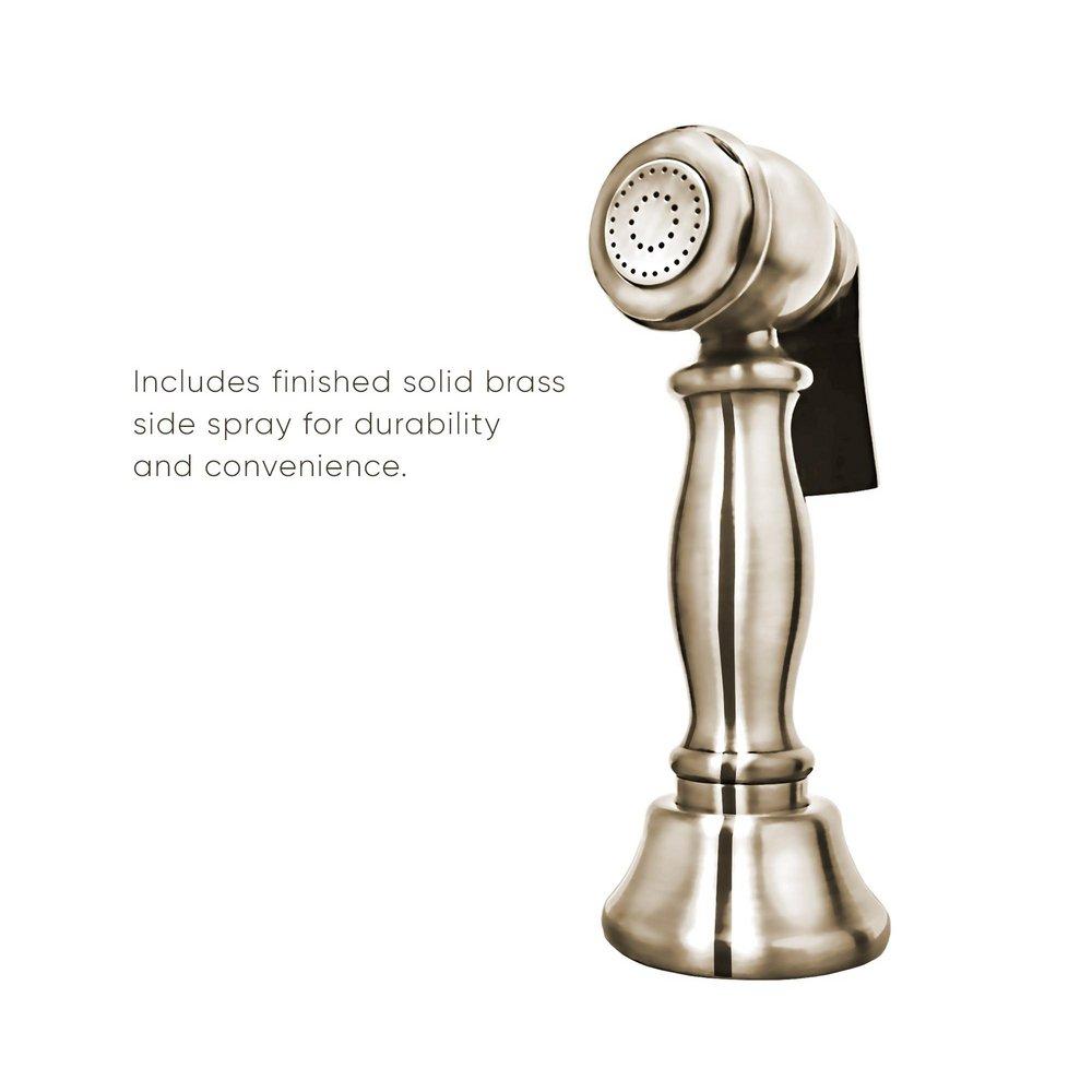 TWISTHAUS PLUS BRIDGE FAUCET WITH GOOSENECK SWIVEL SPOUT LEVER HANDLES AND SOLID BRASS SIDE SPRAY 