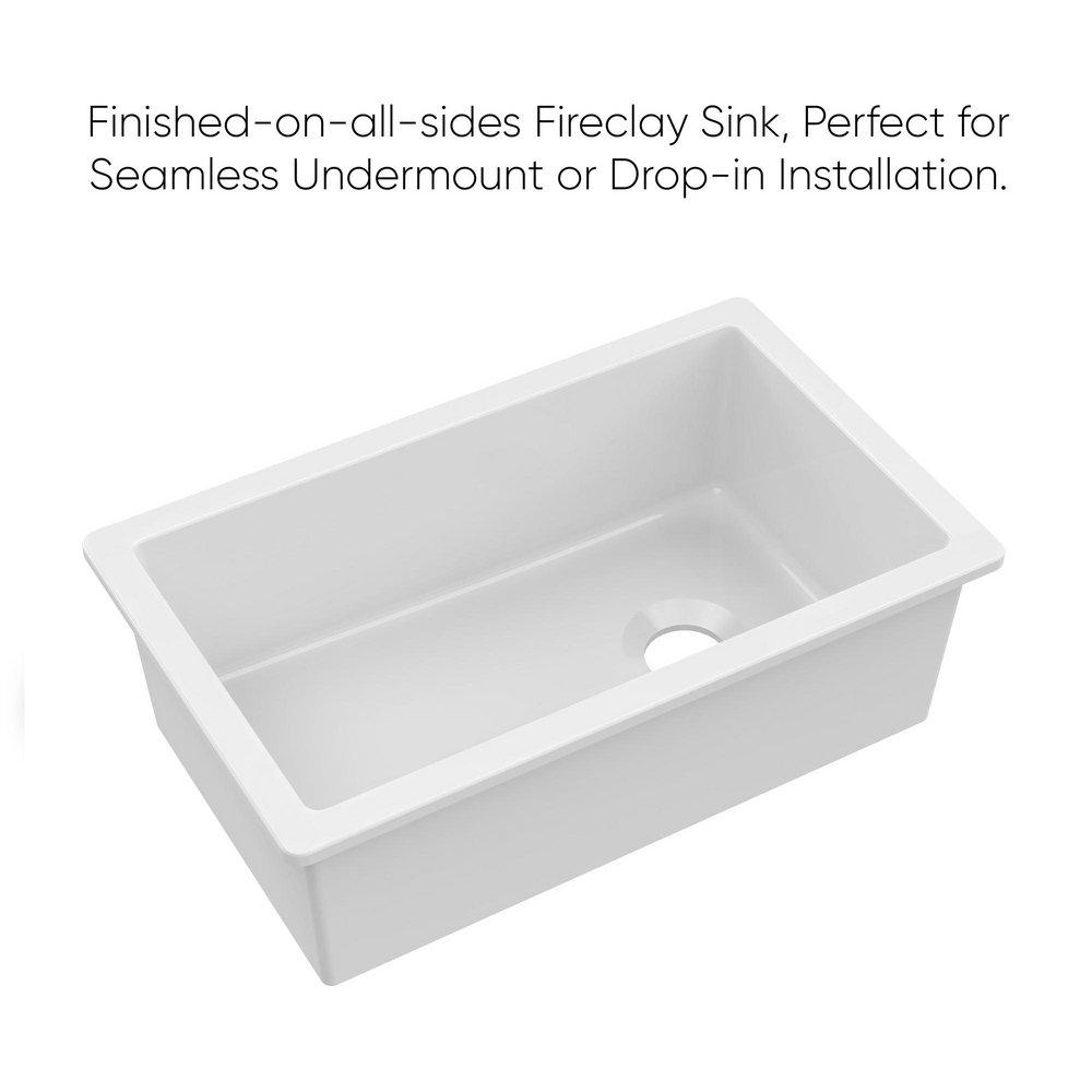 31 in. Dual Mount Fireclay Single Bowl Kitchen Sink in White 