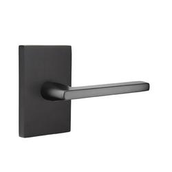 Right Handed Dummy Door Lever with Rectangular Rosette in Flat Black