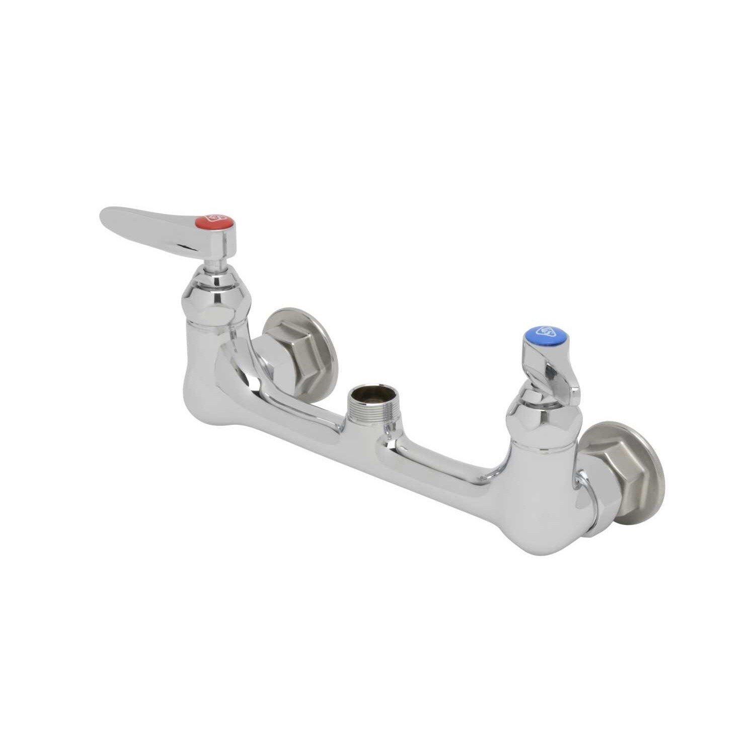 T&S Brass Chrome Plated Double Lever Handle Wall Mount Kitchen Sink Faucet 1/2 in. IPS Connection 