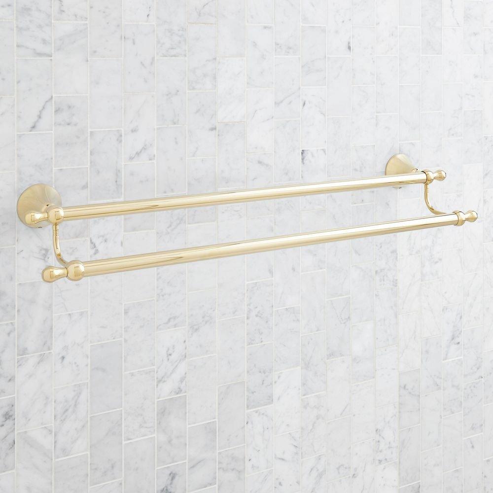 Signature Hardware Polished Brass 24 in. Double Towel Bar 