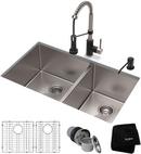 KRAUS 33-INCH 16 GAUGE DOUBLE BOWL 60/40 STANDART PRO KITCHEN SINK COMBO SET WITH BOLDEN 18-INCH KITCHEN FAUCET AND SOAP DISPENSER STAINLESS STEEL MATTE BLACK FINISH 