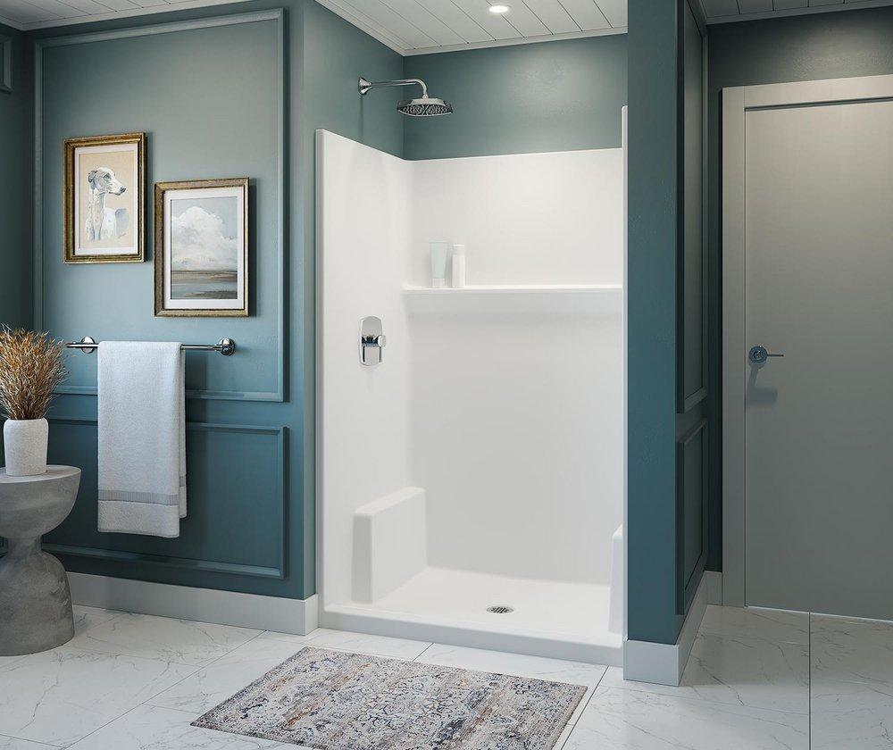 48 x 34 in. One Piece Shower Unit with Center Drain in White 