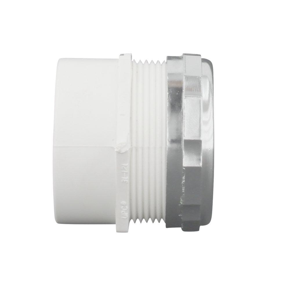 White PVC DWV Male Trap Adapter with Washer & Chrome Nut 