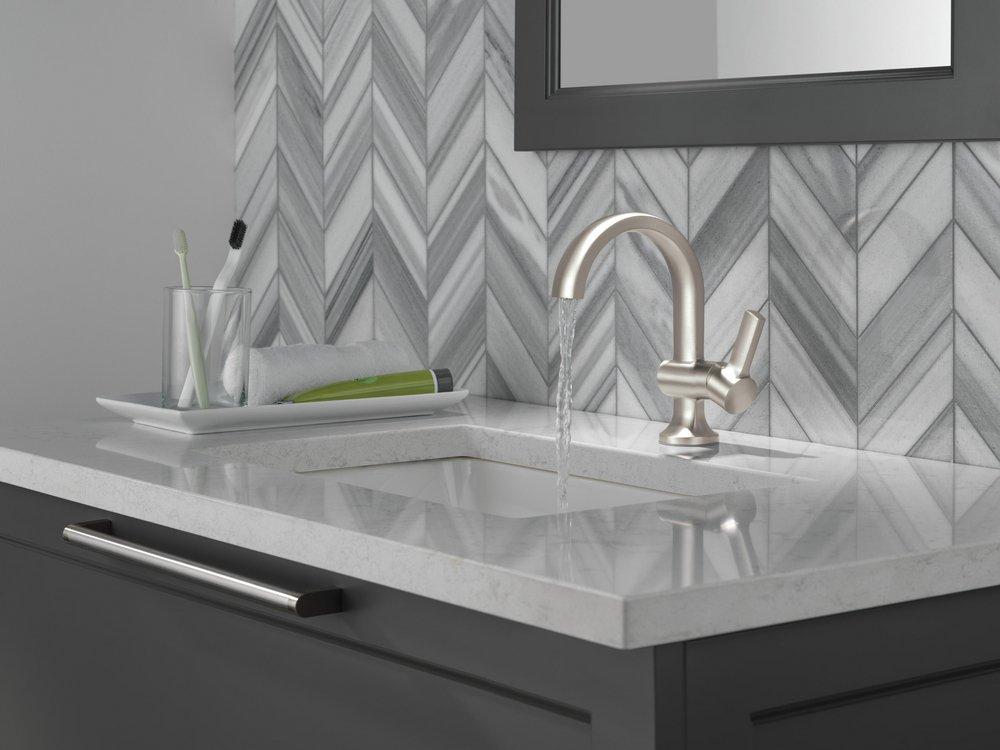 Single Handle Monoblock Bathroom Sink Faucet in SpotShield&reg; Brushed Nickel 