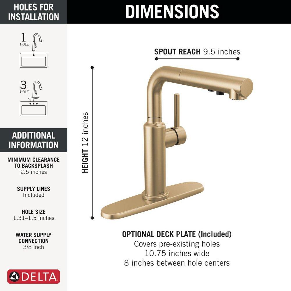Single Handle Pull Out Kitchen Faucet in Champagne Bronze 