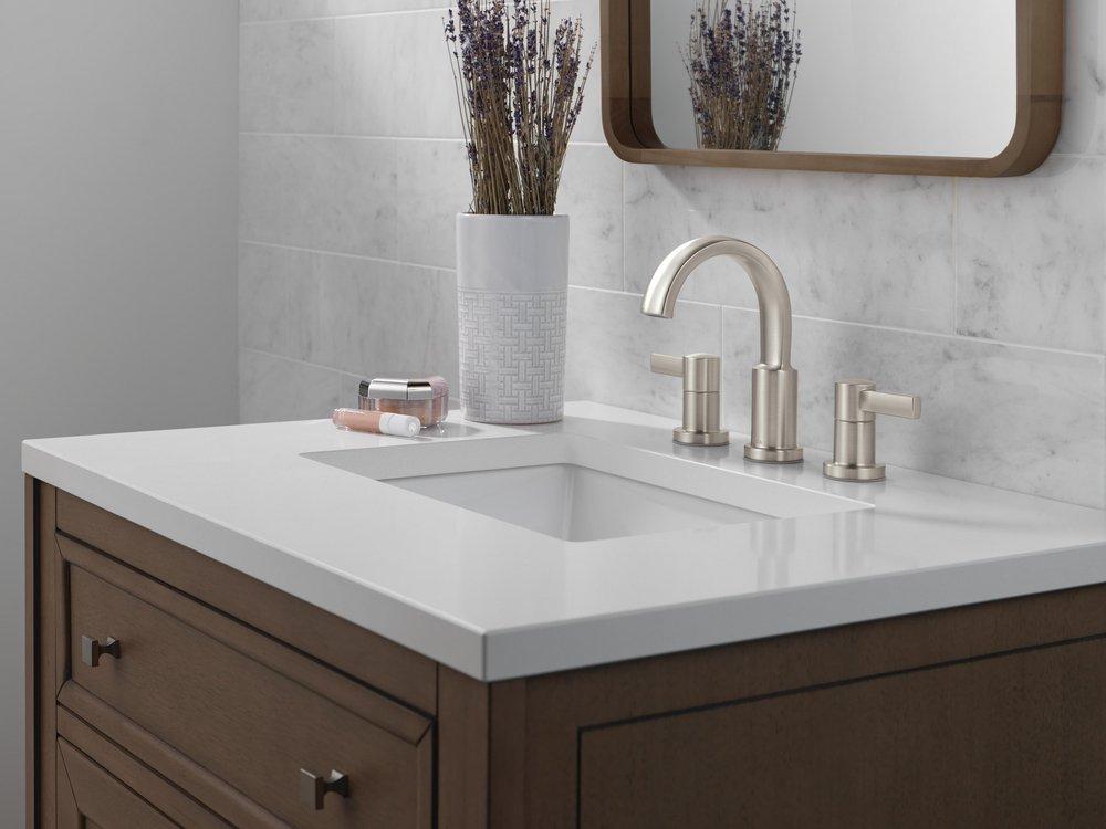 Two Handle Widespread Bathroom Sink Faucet in SpotShield Brushed Nickel 