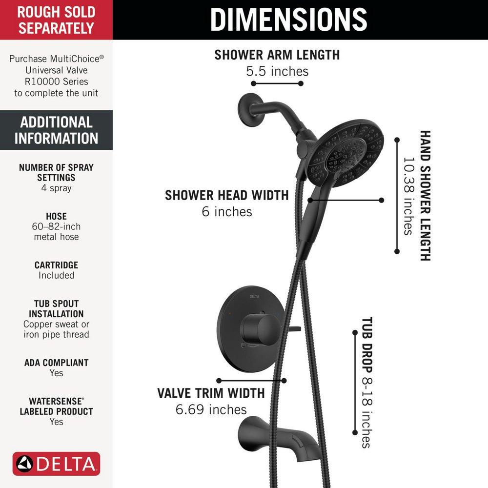 Delta Faucet Matte Black Single Handle Multi Function Bathtub & Shower Faucet (Trim Only) 