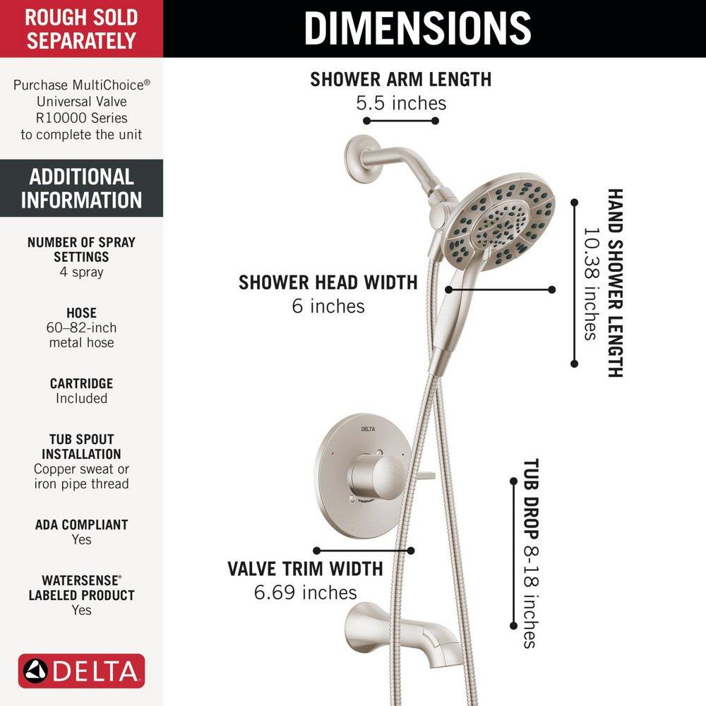 Delta Faucet SpotShield Brushed Nickel Single Handle Multi Function Bathtub & Shower Faucet (Trim Only) 