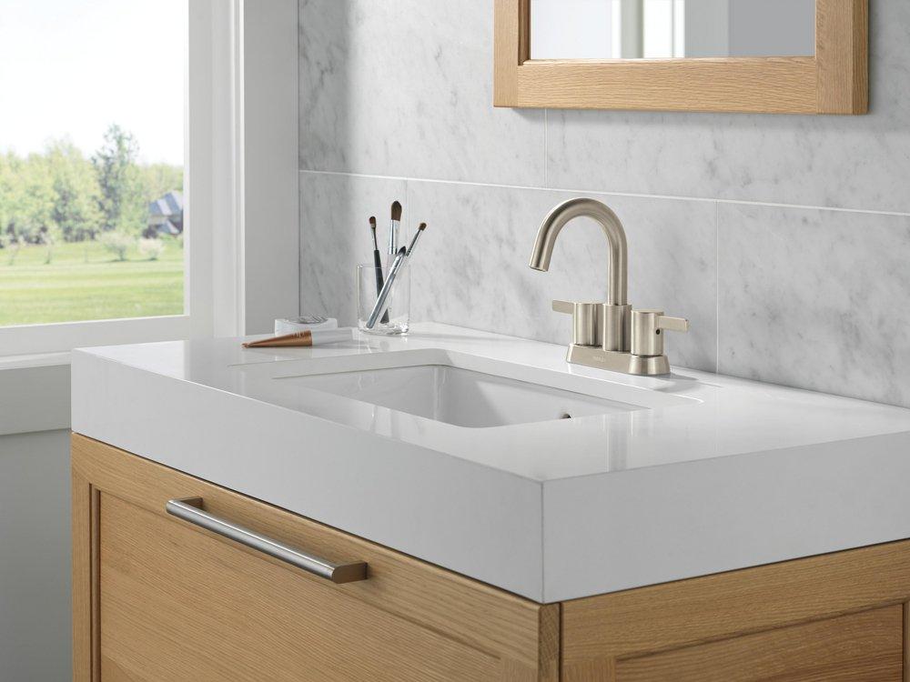 Two Handle Centerset Bathroom Sink Faucet in Brushed Nickel 