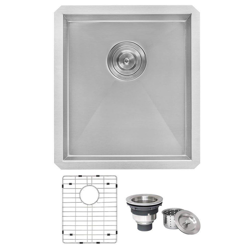 NESTA 16" UNDERMOUNT SINGLE BASIN 16 GAUGE STAINLESS STEEL KITCHEN SINK WITH BASIN RACK AND BASKET STRAINER 