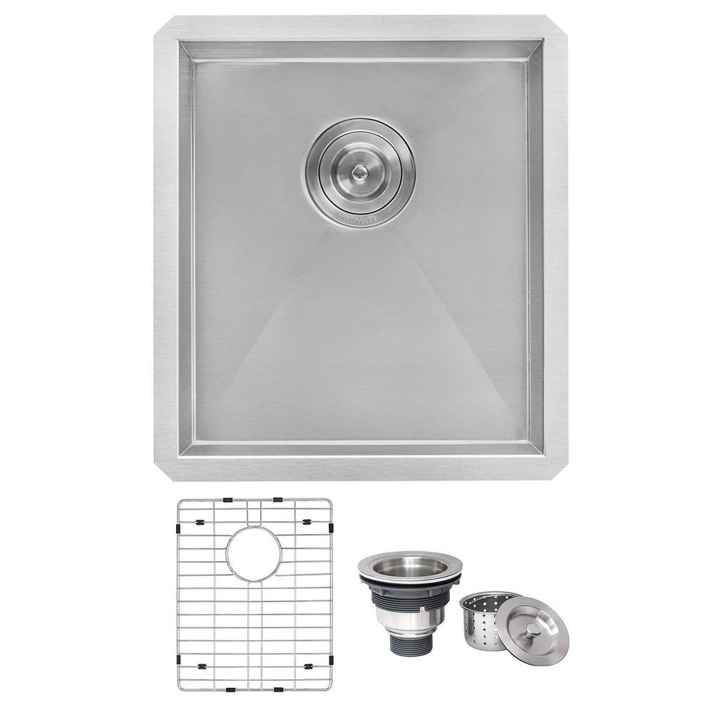 NESTA 16" UNDERMOUNT SINGLE BASIN 16 GAUGE STAINLESS STEEL KITCHEN SINK WITH BASIN RACK AND BASKET STRAINER 