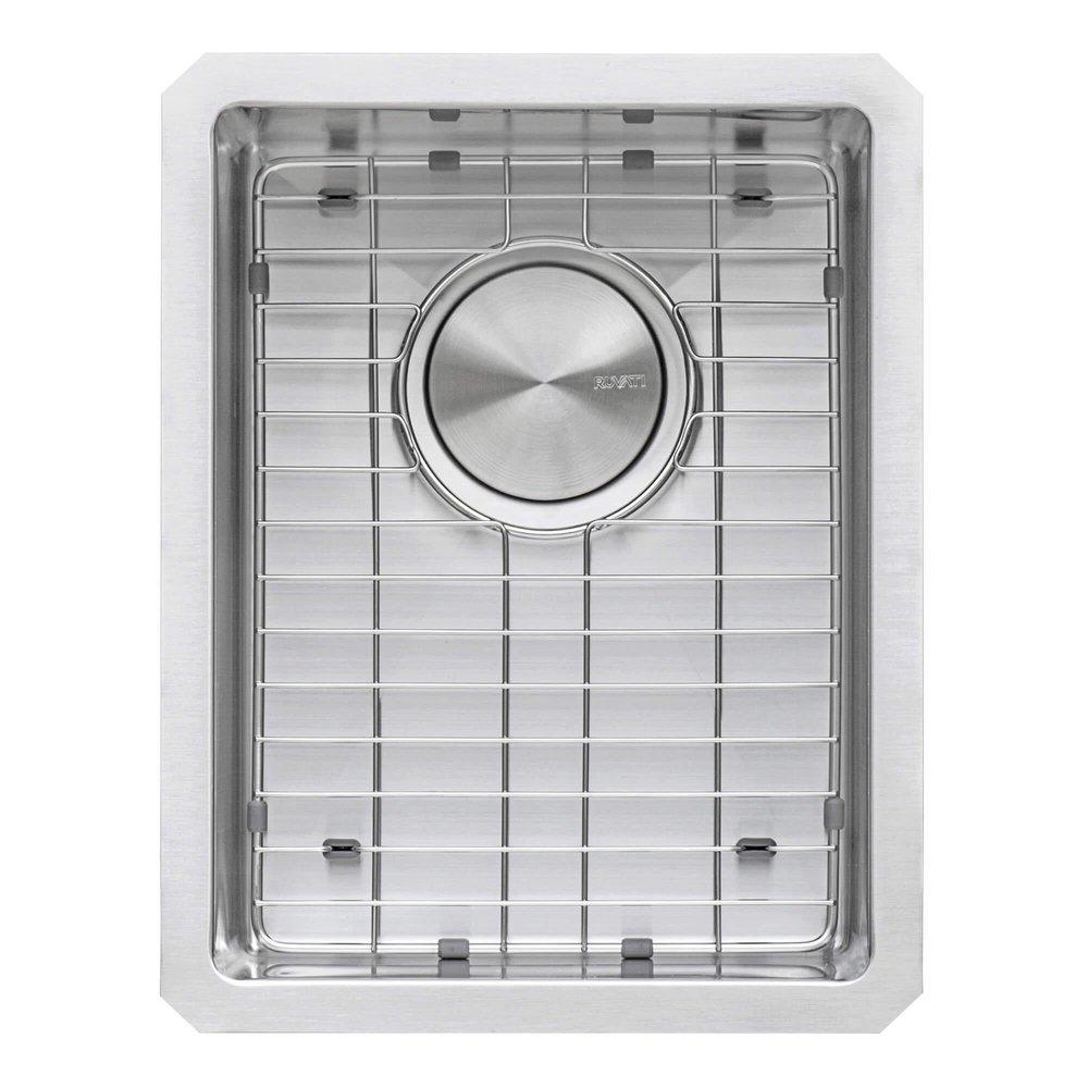 GRAVENA 14" UNDERMOUNT SINGLE BASIN 16 GAUGE STAINLESS STEEL KITCHEN SINK WITH BASIN RACK AND BASKET STRAINER 