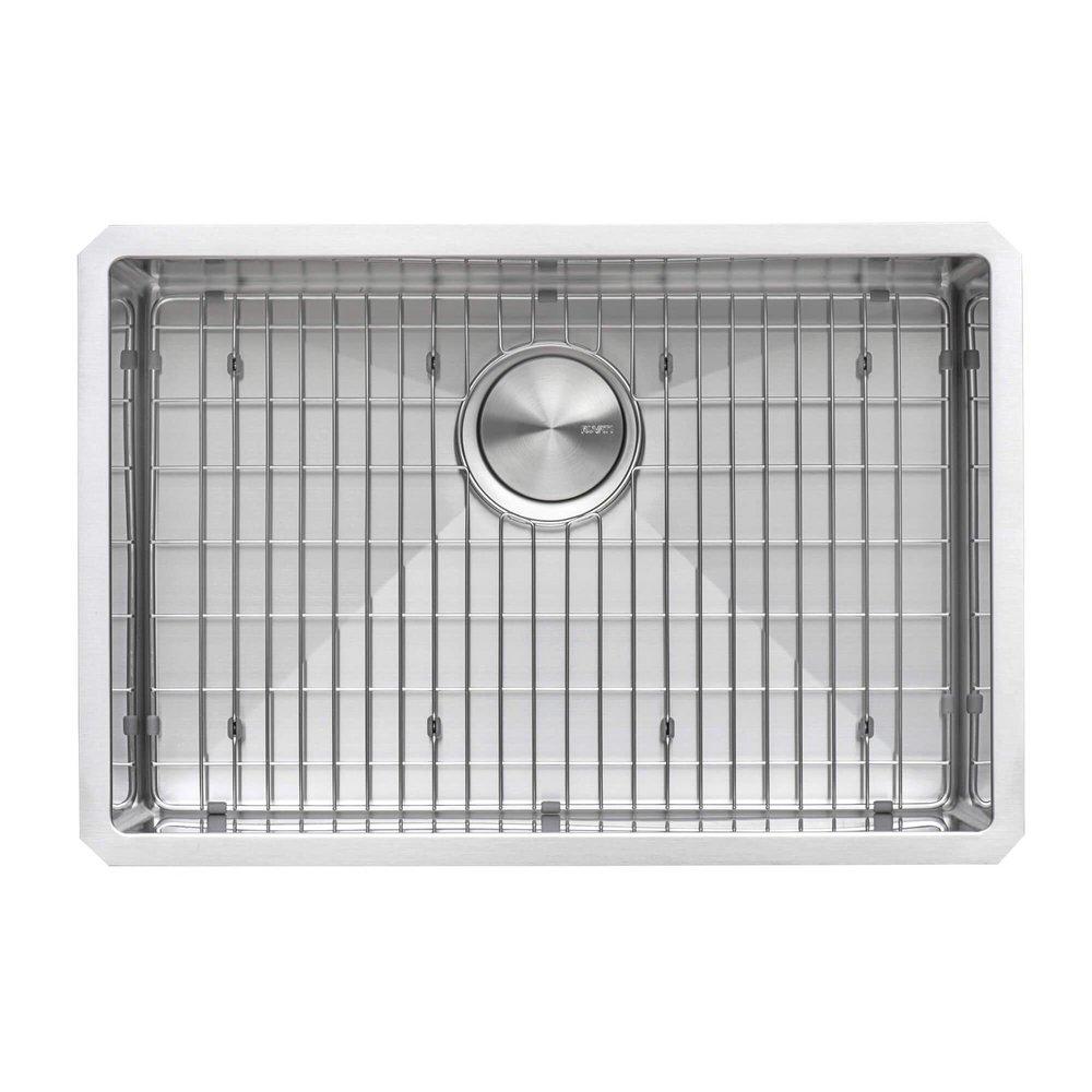 GRAVENA 26" UNDERMOUNT SINGLE BASIN 16 GAUGE STAINLESS STEEL KITCHEN SINK WITH BASIN RACK AND BASKET STRAINER 