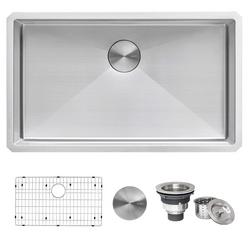 30 in. Undermount Stainless Steel Single Bowl Kitchen Sink with Basin Rack and Basket Strainer