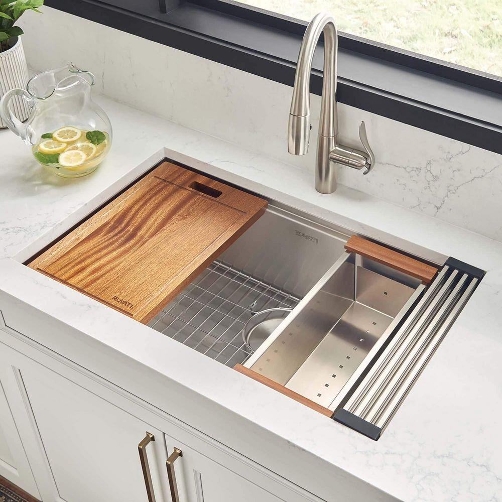 30 in. Undermount Stainless Steel Single Bowl Workstation Kitchen Sink 