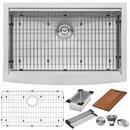 VERONA 36" FARMHOUSE SINGLE BASIN 16 GAUGE STAINLESS STEEL KITCHEN SINK WITH CUTTING BOARD, COLANDER, BASKET STRAINER, AND SINK GRID 