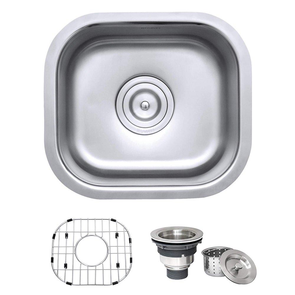 PARMI 13" UNDERMOUNT SINGLE BASIN 16 GAUGE STAINLESS STEEL KITCHEN SINK WITH BASIN RACK AND BASKET STRAINER 