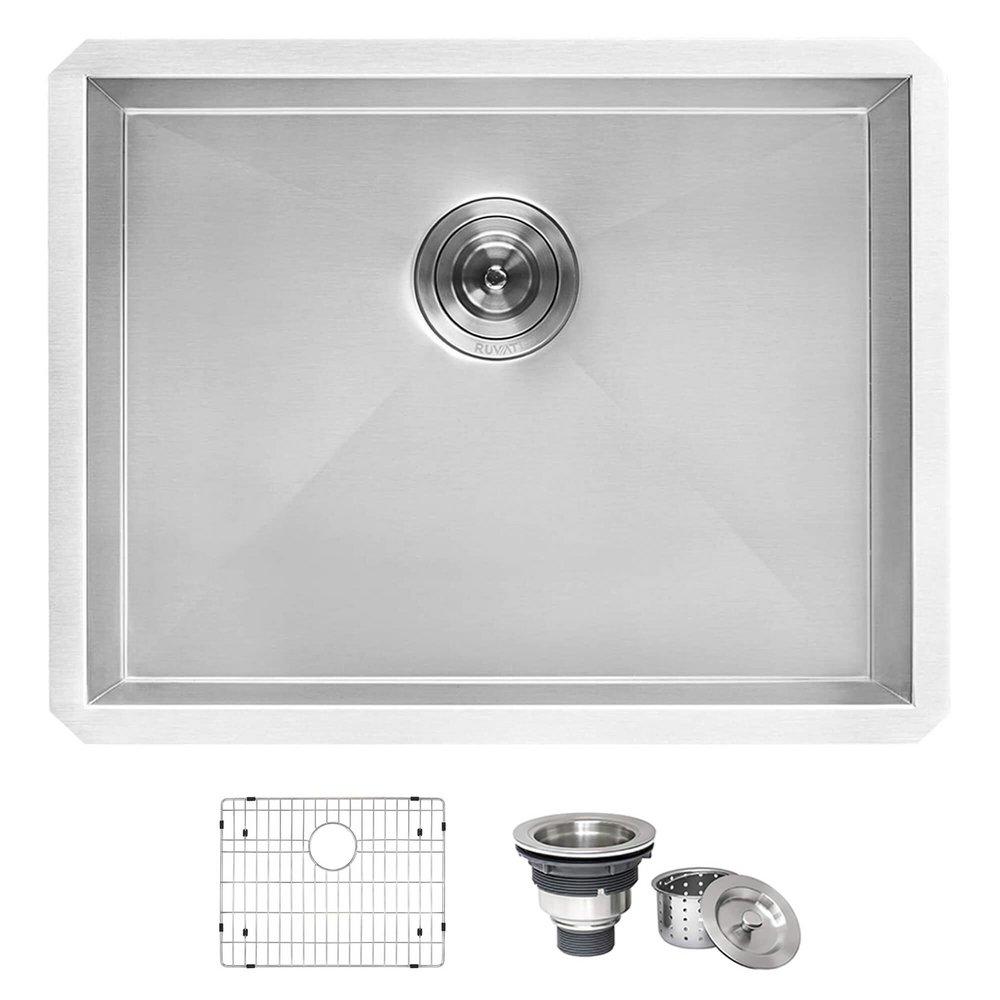 FORMA SINGLE BASIN KITCHEN SINK WITH BASIN RACK AND BASKET STRAINER 