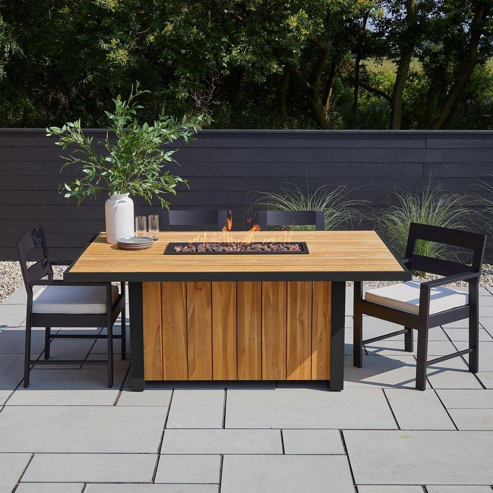 BODHI 73 INCH WIDE 55,000 BTU FREE STANDING LIQUID PROPANE RECTANGULAR TABLE FIRE PIT WITH LID AND STORAGE COVER 