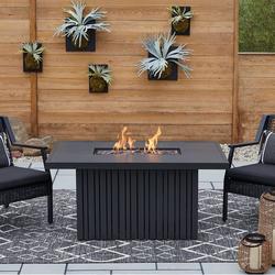 CALVIN 52 INCH WIDE 50,000 BTU FREE STANDING LIQUID PROPANE RECTANGULAR TABLE FIRE PIT WITH STORAGE COVER AND LID