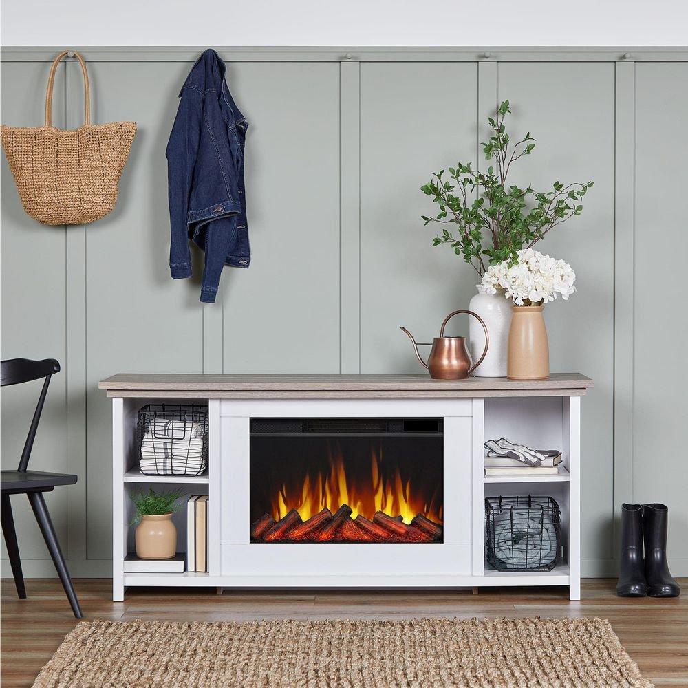 TRAMORE 5,100 BTU 62 INCH WIDE MEDIA CONSOLE ELECTRIC FIREPLACE WITH REMOTE CONTROL 