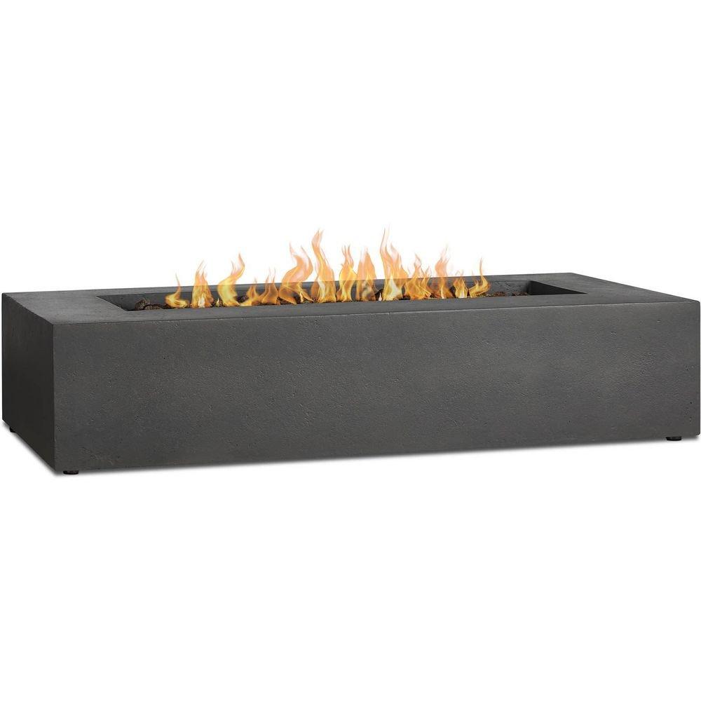 ALMANOR 56 INCH WIDE 65000 BTU FREE STANDING LIQUID PROPANE RECTANGULAR TABLE FIRE PIT BY JENSEN CO. 