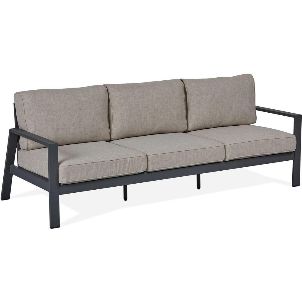 AEGEAN 80" WIDE ALUMINUM FRAMED OLEFIN OUTDOOR SOFA WITH REMOVABLE TAN CUSHION COVERS 