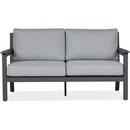 ORTUN 55" WIDE ALUMINUM FRAMED OLEFIN OUTDOOR LOVESEAT WITH LIGHT GRAY CUSHION COVERS 