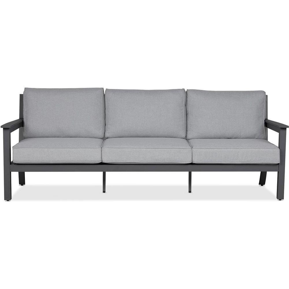 ORTUN 80" WIDE ALUMINUM FRAMED OLEFIN OUTDOOR LOVESEAT WITH LIGHT GRAY CUSHION COVERS 