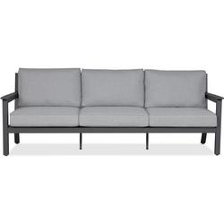 ORTUN 80" WIDE ALUMINUM FRAMED OLEFIN OUTDOOR LOVESEAT WITH LIGHT GRAY CUSHION COVERS