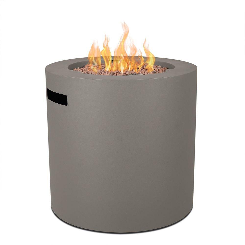 AEGEAN 24 INCH WIDE 40,000 BTU FREE STANDING LIQUID PROPANE ROUND COLUMN FIRE PIT WITH SAFETY SHUT OFF AND LID 
