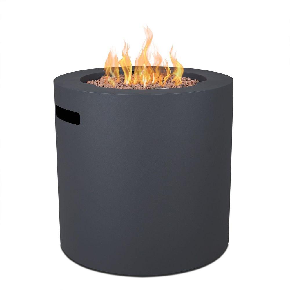 AEGEAN 24 INCH WIDE 40,000 BTU FREE STANDING LIQUID PROPANE ROUND COLUMN FIRE PIT WITH SAFETY SHUT OFF AND LID 